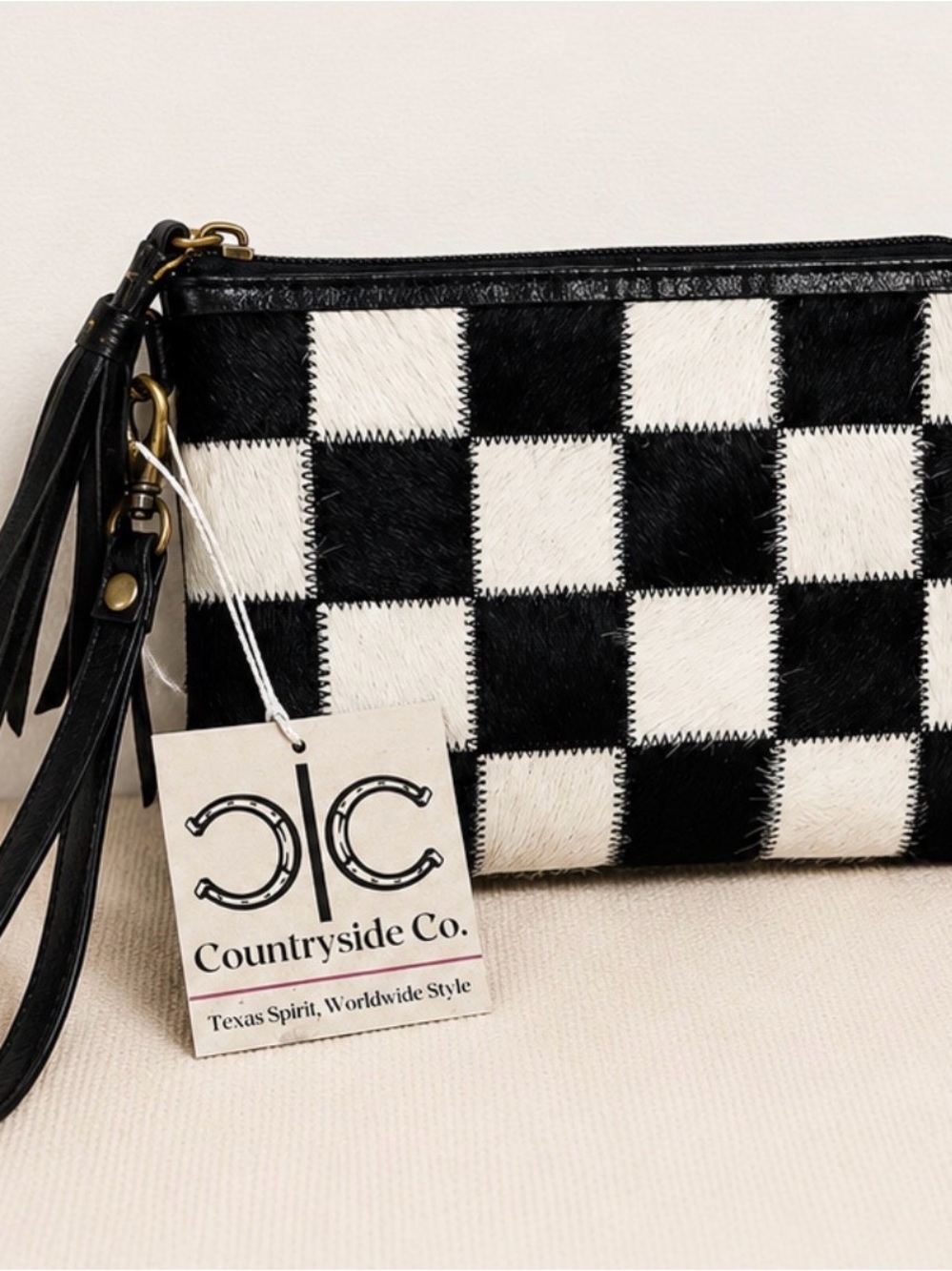 Countryside Co Hair On Black & White Check Wristlet Clutch